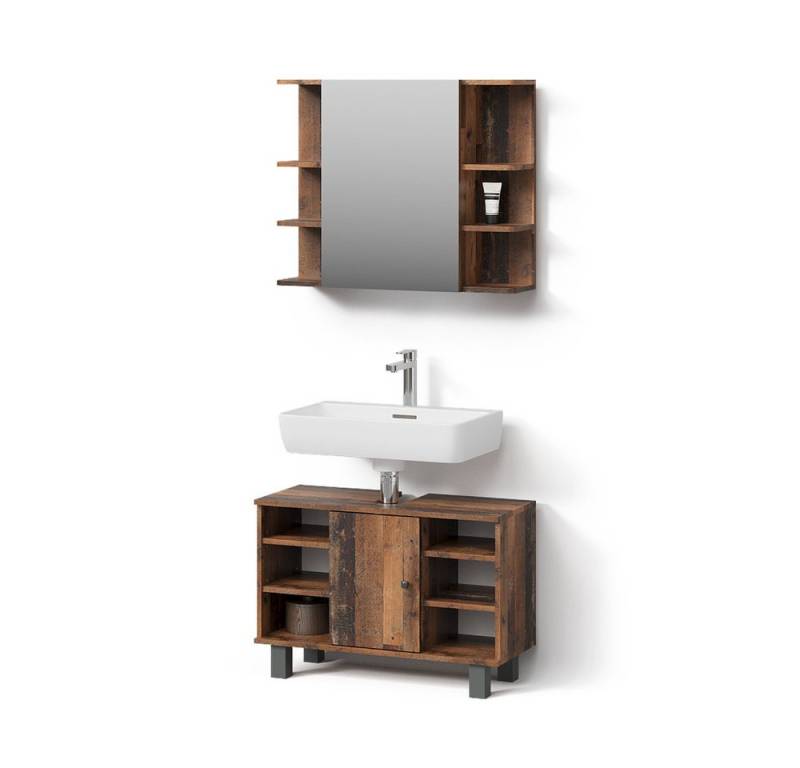 Livinity® Badmöbel-Set Fucino, Eiche rustikal, 2 Teile, Unterschrank 80 cm von Livinity®