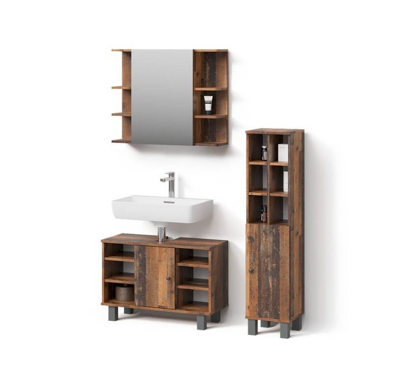 Livinity® Badmöbel-Set Fucino, Eiche rustikal/Eiche rustikal, 3 Teile, mit Midischrank Tü... von Livinity®