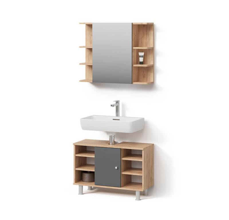 Livinity® Badmöbel-Set Fucino, Goldkraft Eiche/Anthrazit, 2 Teile, Unterschrank 80 cm von Livinity®