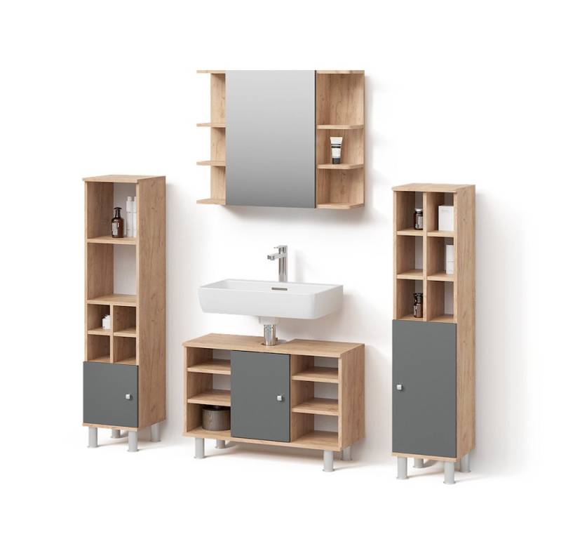 Livinity® Badmöbel-Set Fucino, Goldkraft Eiche/Anthrazit, 4 Teile, mit Midischränke von Livinity®
