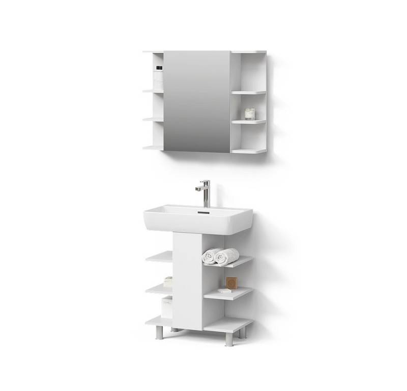 Livinity® Badmöbel-Set Fucino, Weiß/Weiß, 2 Teile, Waschbeckenunterschrank und Bad Spieg... von Livinity®