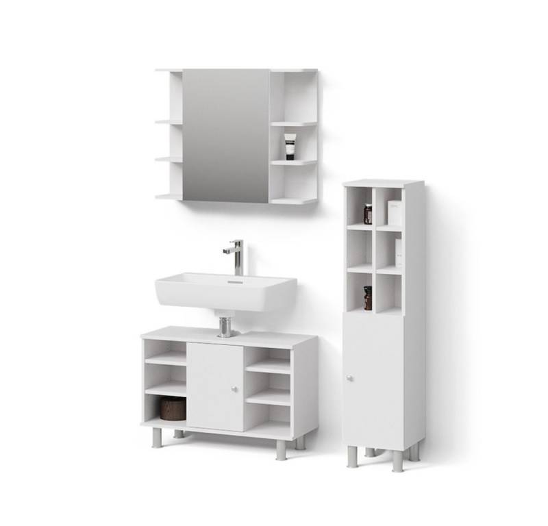 Livinity® Badmöbel-Set Fucino, Weiß/Weiß, 3 Teile, mit Midischrank Tür groß von Livinity®