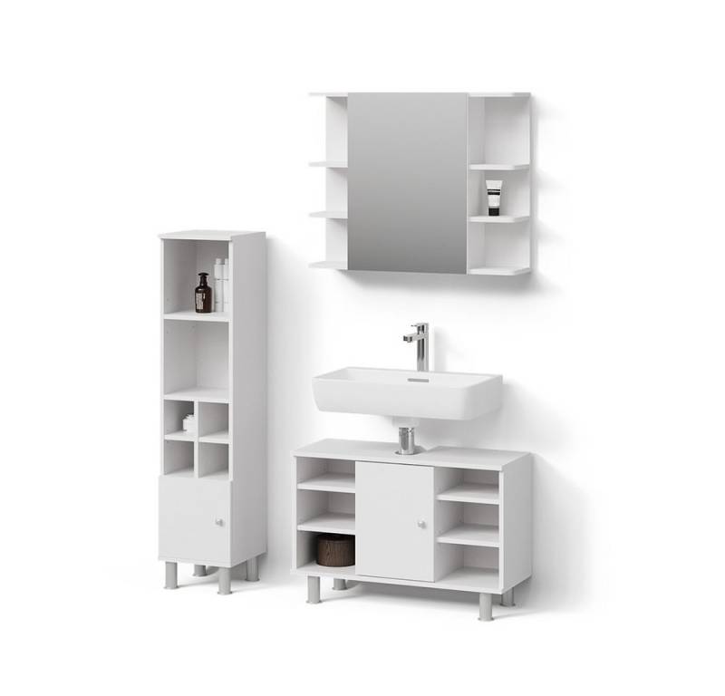 Livinity® Badmöbel-Set Fucino, Weiß/Weiß, 3 Teile, mit Midischrank Tür klein von Livinity®