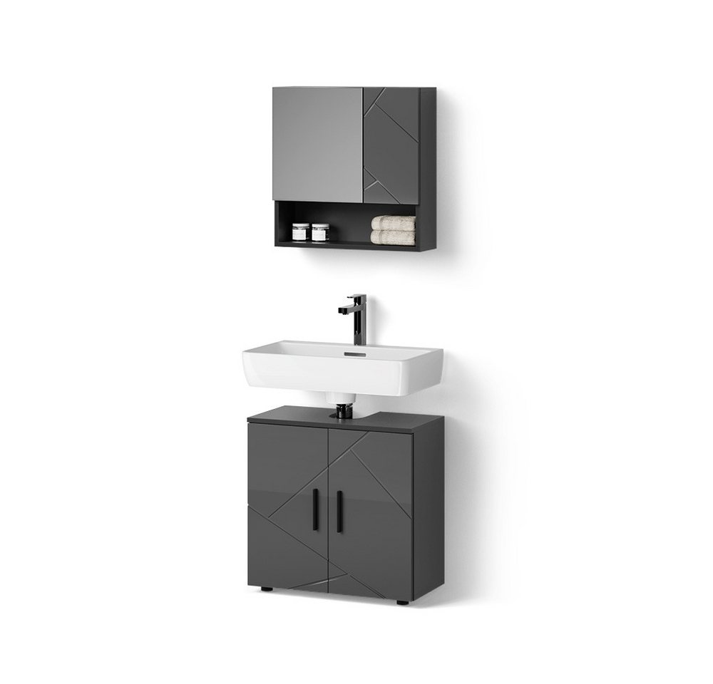 Livinity® Badmöbel-Set Ronco, Anthrazit Hochglanz/Anthrazit, 2 Teile, Unterschrank 60 cm von Livinity®