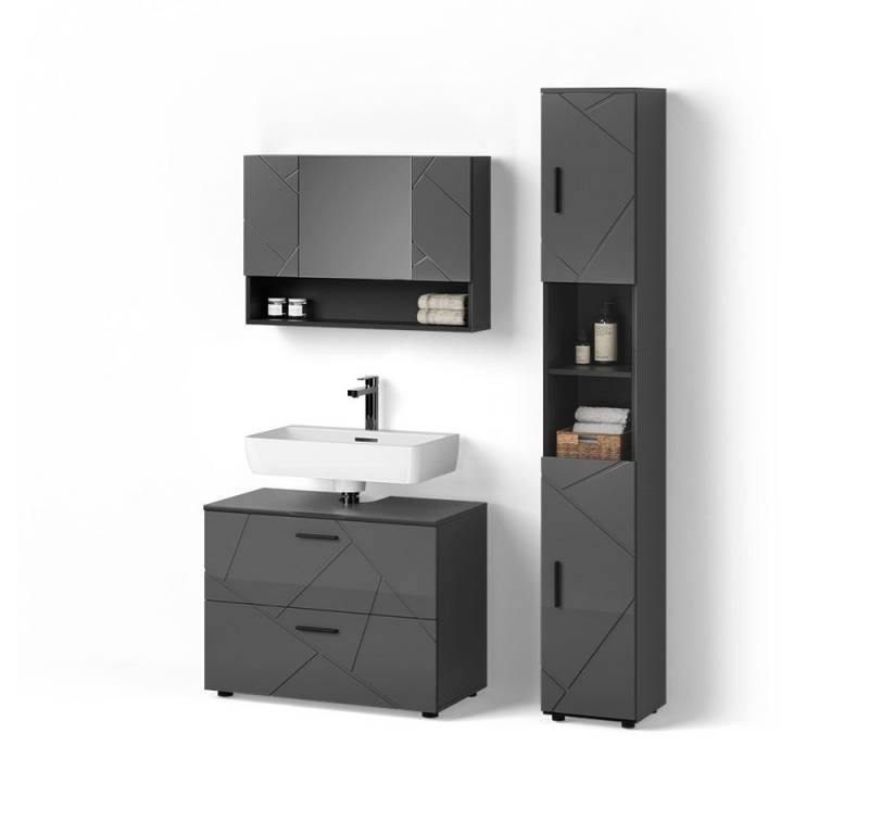 Livinity® Badmöbel-Set Ronco, Anthrazit Hochglanz/Anthrazit, 3 Teile, mit Spiegelschrank 8... von Livinity®