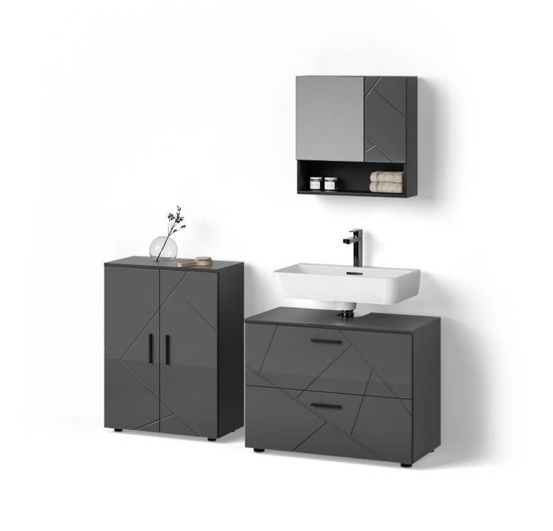 Livinity® Badmöbel-Set Ronco, Anthrazit Hochglanz/Anthrazit, 3 Teile, mit Unterschrank 80 cm von Livinity®