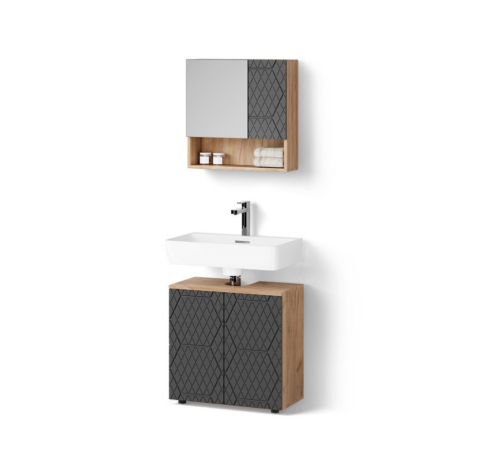 Livinity® Badmöbel-Set Ronco, Anthrazit gestreift/Goldkraft Eiche, 2 Teile, Unterschrank 6... von Livinity®