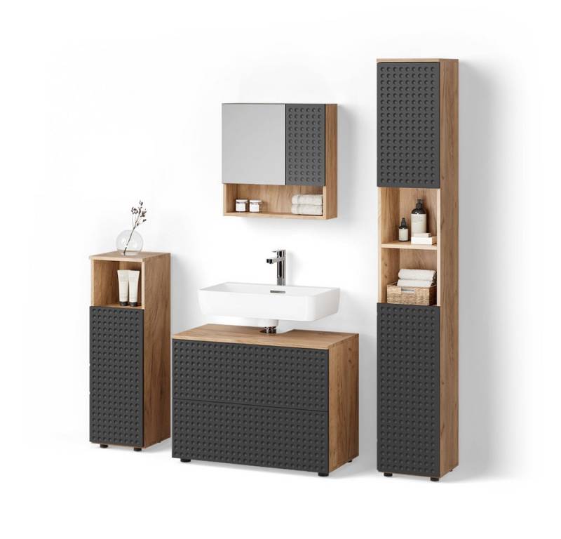 Livinity® Badmöbel-Set Ronco, Anthrazit gestreift/Goldkraft Eiche, 4 Teile, mit Schubladen... von Livinity®