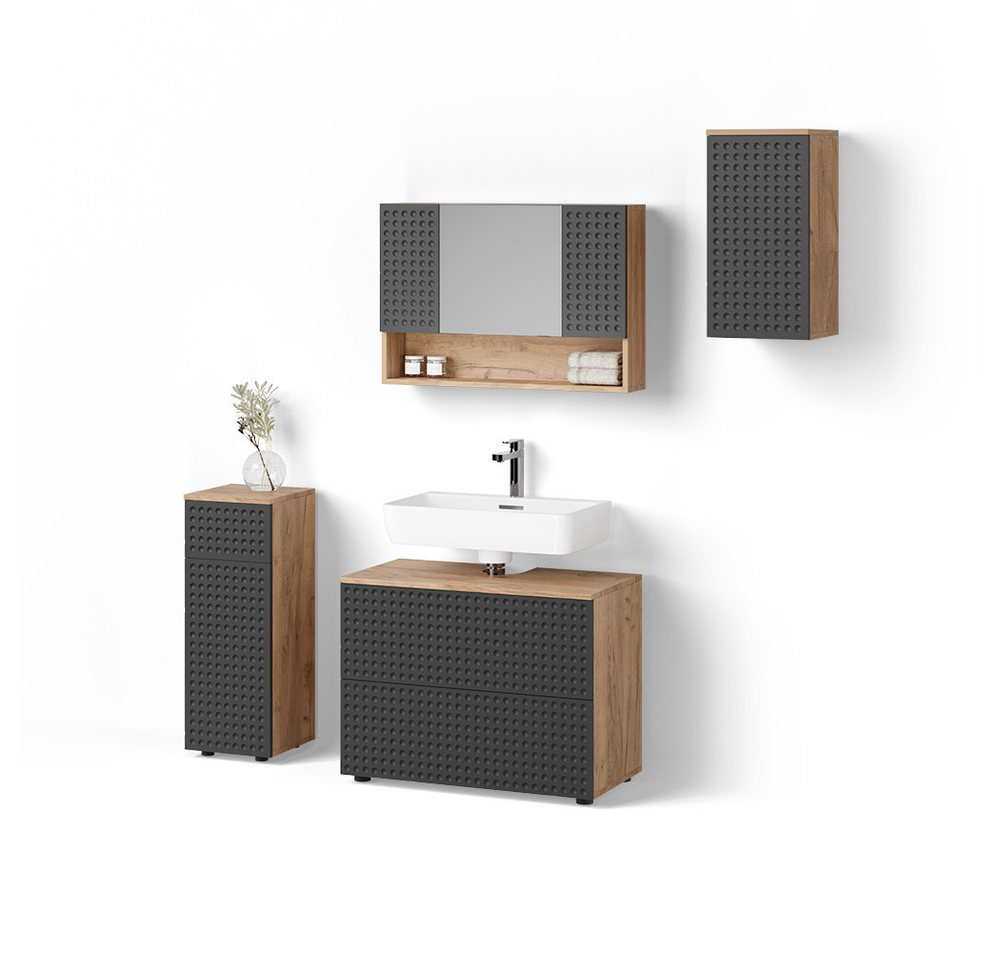 Livinity® Badmöbel-Set Ronco, Anthrazit gestreift/Goldkraft Eiche, 4 Teile von Livinity®