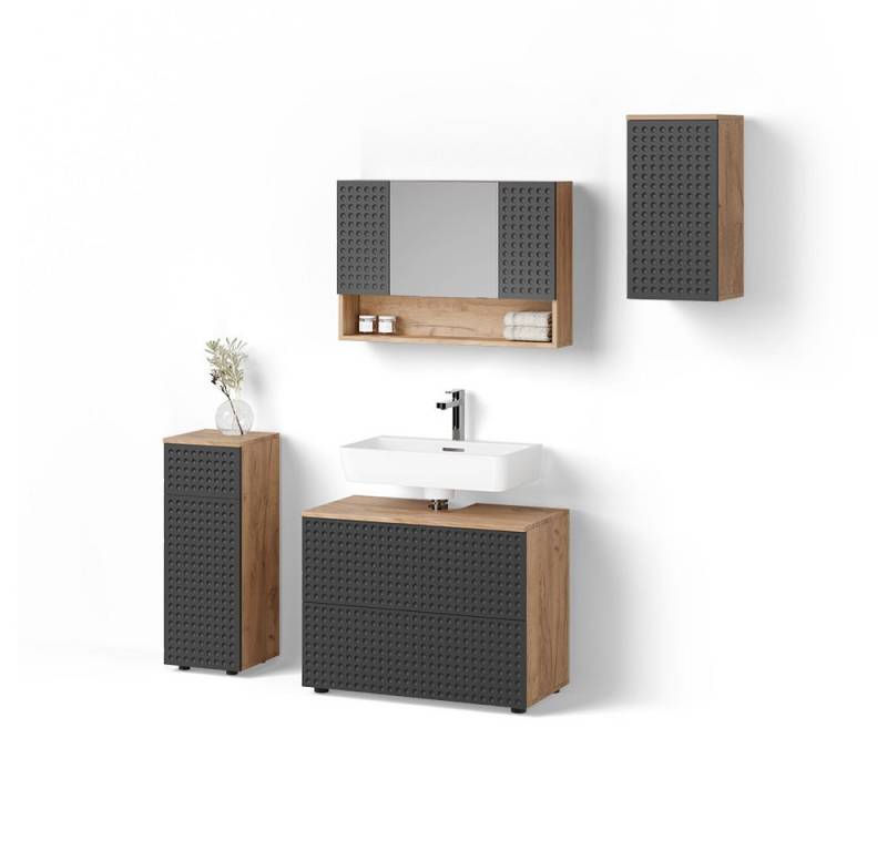 Livinity® Badmöbel-Set Ronco, Anthrazit gestreift/Goldkraft Eiche, 4 Teile von Livinity®