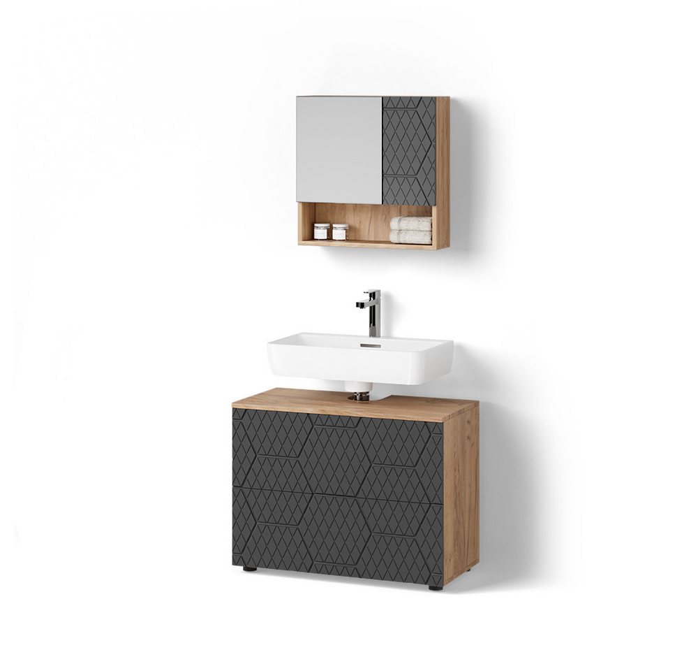 Livinity® Badmöbel-Set Ronco, Anthrazit mit Wabenstruktur/Goldkraft Eiche, 2 Teile von Livinity®