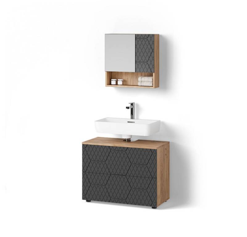 Livinity® Badmöbel-Set Ronco, Anthrazit mit Wabenstruktur/Goldkraft Eiche, 2 Teile von Livinity®