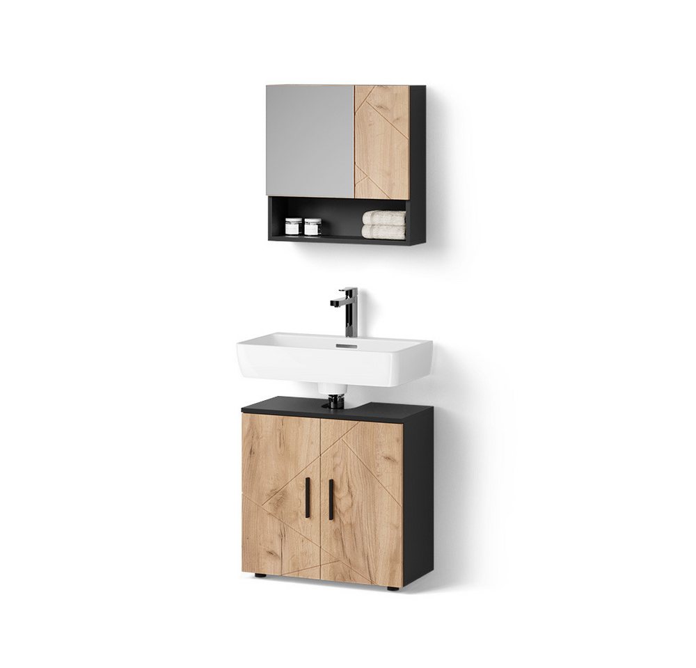 Livinity® Badmöbel-Set Ronco, Goldkraft Eiche/Anthrazit/Anthrazit, 2 Teile, Unterschrank 6... von Livinity®