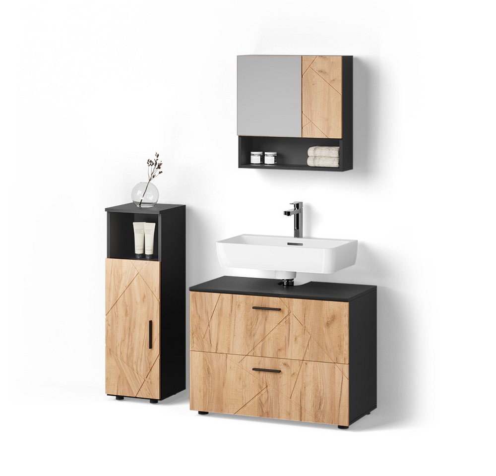 Livinity® Badmöbel-Set Ronco, Goldkraft Eiche/Anthrazit/Anthrazit, 3 Teile, mit Midischrank von Livinity®