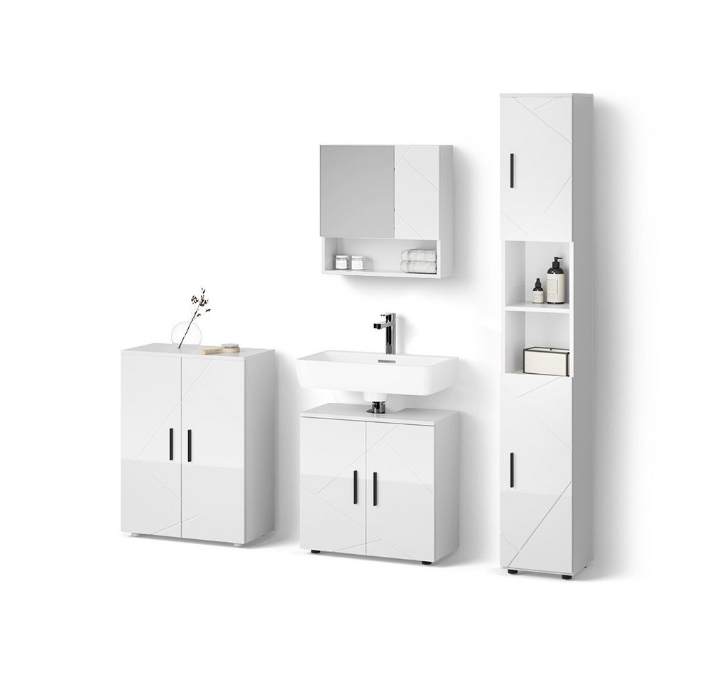 Livinity® Badmöbel-Set Ronco, Weiß Hochglanz/Weiß, 4 Teile, mit Hochschrank und Kommode von Livinity®