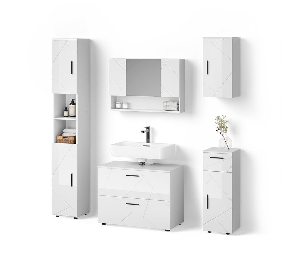Livinity® Badmöbel-Set Ronco, Weiß Hochglanz/Weiß, 5 Teile von Livinity®
