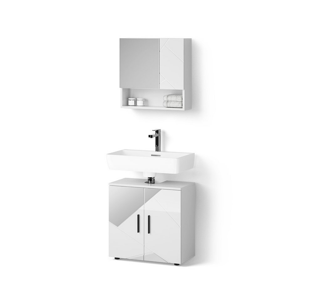 Livinity® Badmöbel-Set Ronco, Weiß Hochglanz mit Einsätzen/Weiß, 2 Teile, Unterschrank ... von Livinity®