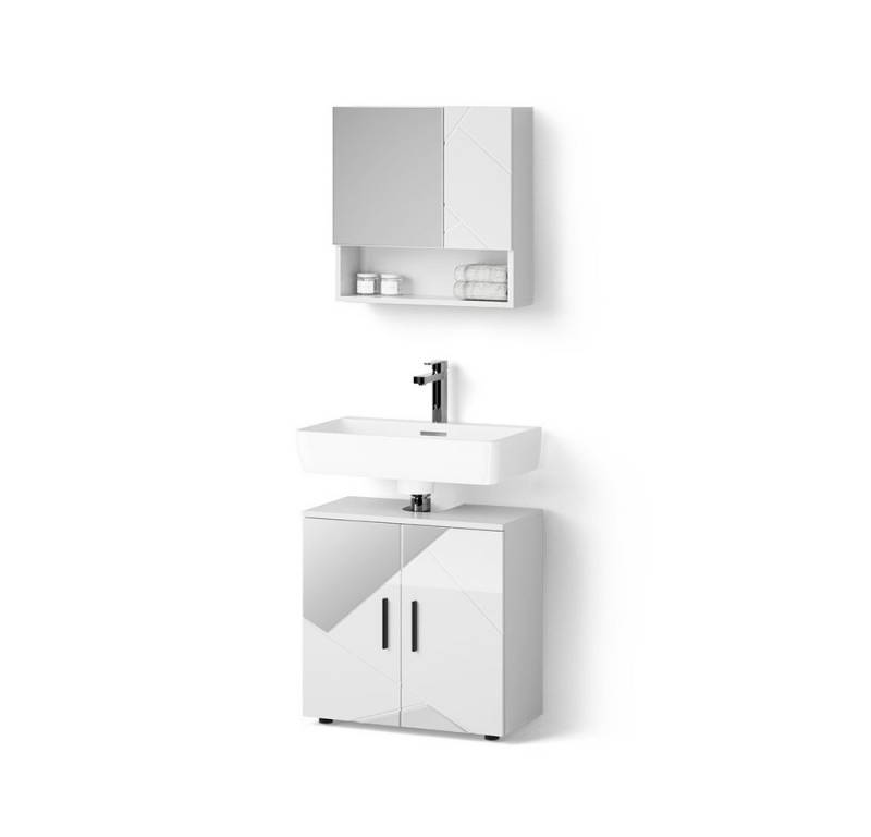 Livinity® Badmöbel-Set Ronco, Weiß Hochglanz mit Einsätzen/Weiß, 2 Teile, Unterschrank ... von Livinity®