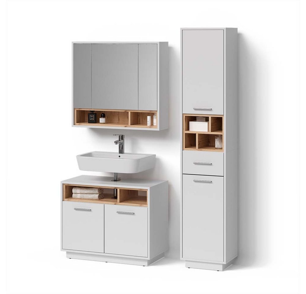Livinity® Badmöbel-Set Temo, Weiß/Sonoma, 3 Teile, mit Hochschrank von Livinity®