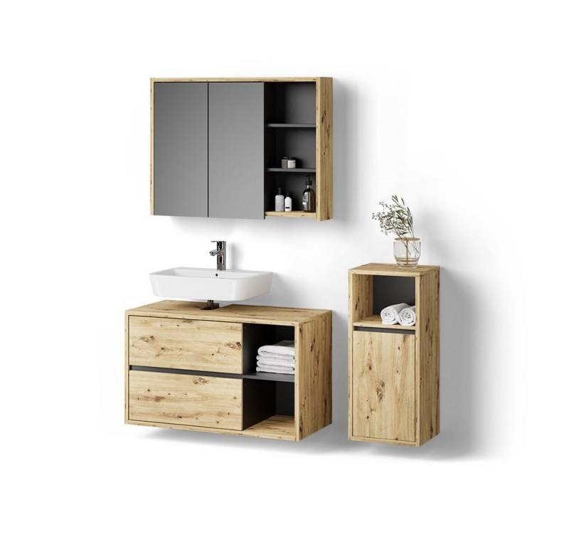 Livinity® Badmöbel-Set Vomano, Braun/Anthrazit, 3 Teile, mit Midischrank von Livinity®