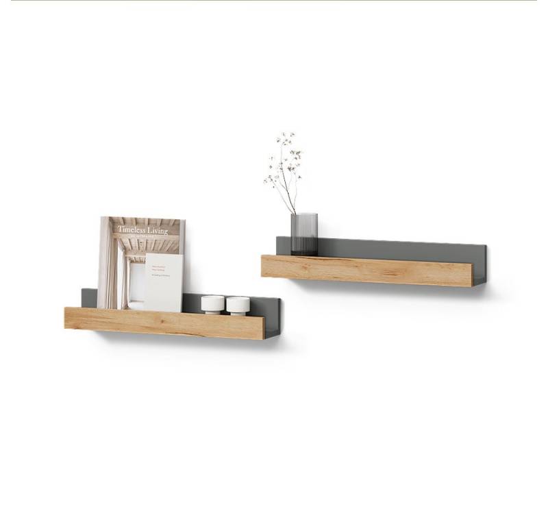 Livinity® Bücherregal Lorena, Anthrazit/Goldkraft Eiche, 60 x 10 cm 2er Set von Livinity®