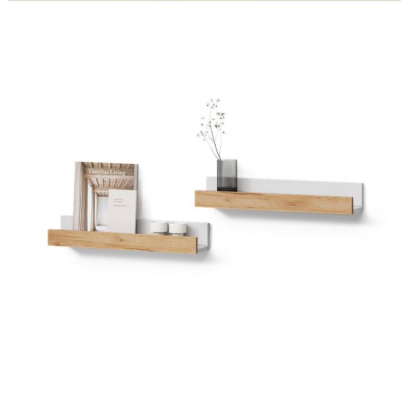 Livinity® Bücherregal Lorena, Weiß/Goldkraft Eiche, 60 x 10 cm 2er Set von Livinity®