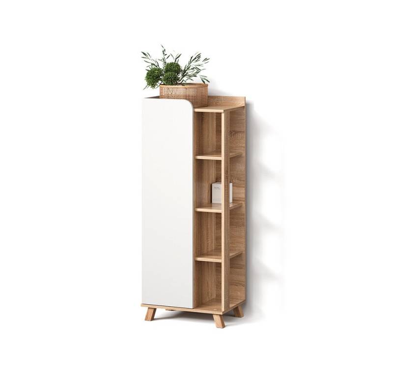 Livinity® Midischrank Marano, Sonoma/Weiß/Weiß, 50 x 128 cm mit Tür und offenen Fächern von Livinity®