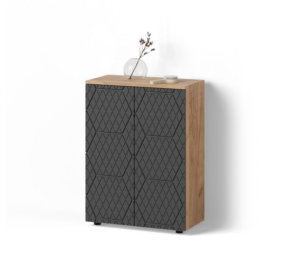 Livinity® Midischrank Ronco, Anthrazit mit Wabenstruktur/Goldkraft Eiche, 60 x 81 cm von Livinity®