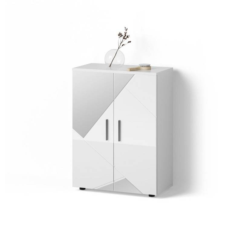 Livinity® Midischrank Ronco, Weiß Hochglanz mit Einsätzen/Weiß, 60 x 81 cm von Livinity®