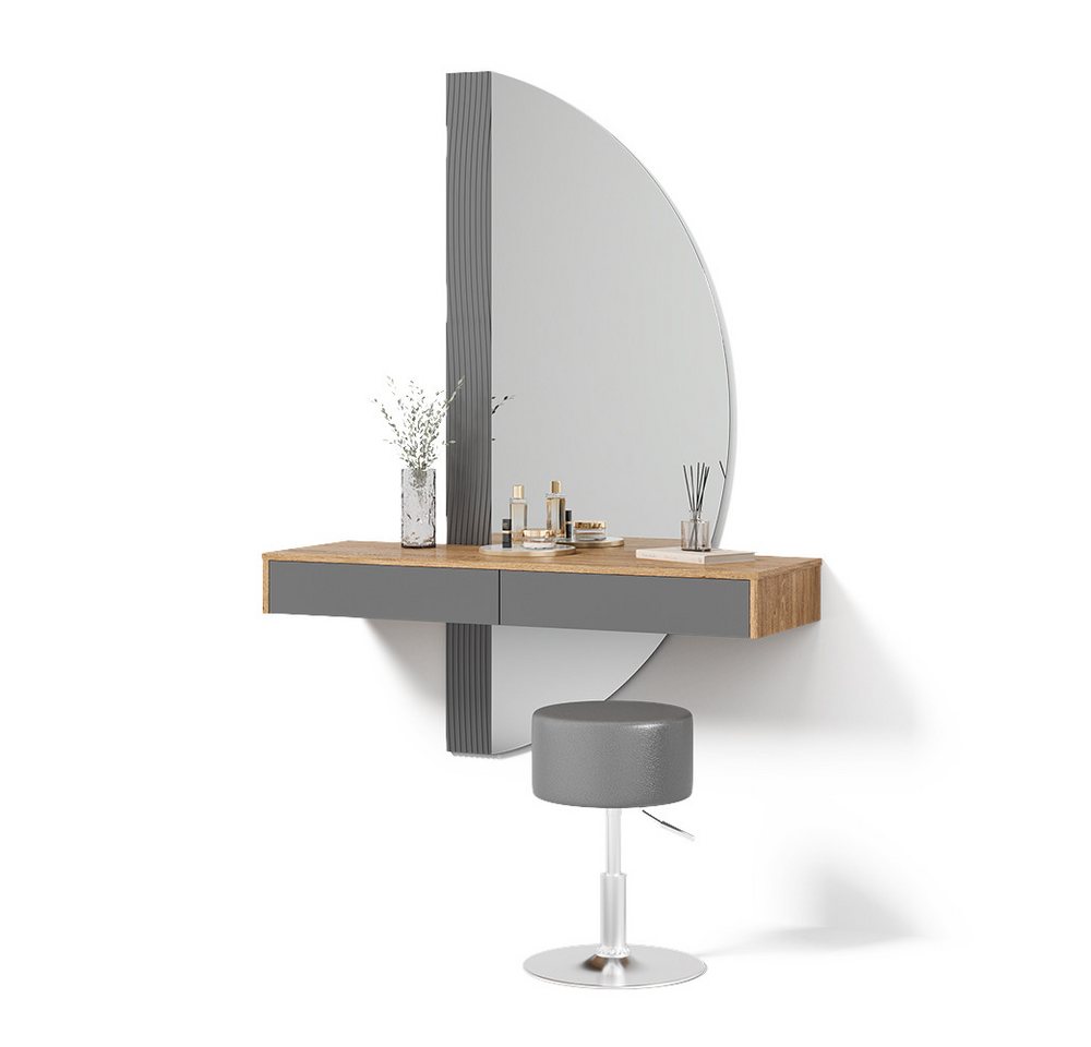 Livinity® Schminktisch Ascona, Grau/Eiche, mit Beleuchtung und Hocker von Livinity®