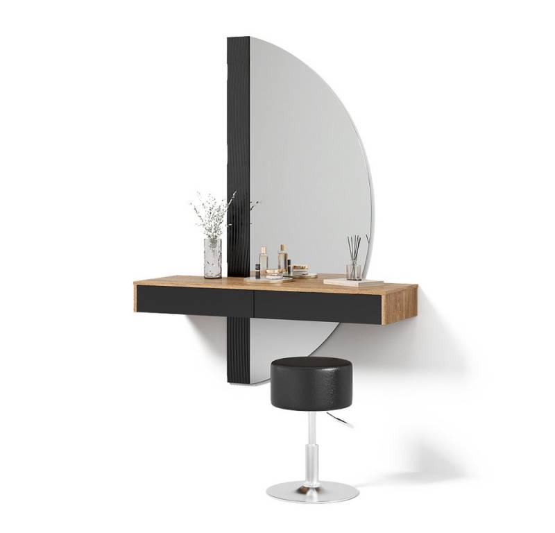 Livinity® Schminktisch Ascona, Schwarz/Eiche, mit Beleuchtung und Hocker von Livinity®