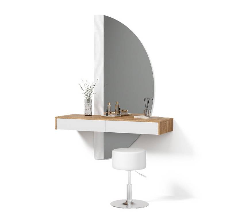 Livinity® Schminktisch Ascona, Weiß/Eiche, mit LED Beleuchtung und Hocker von Livinity®