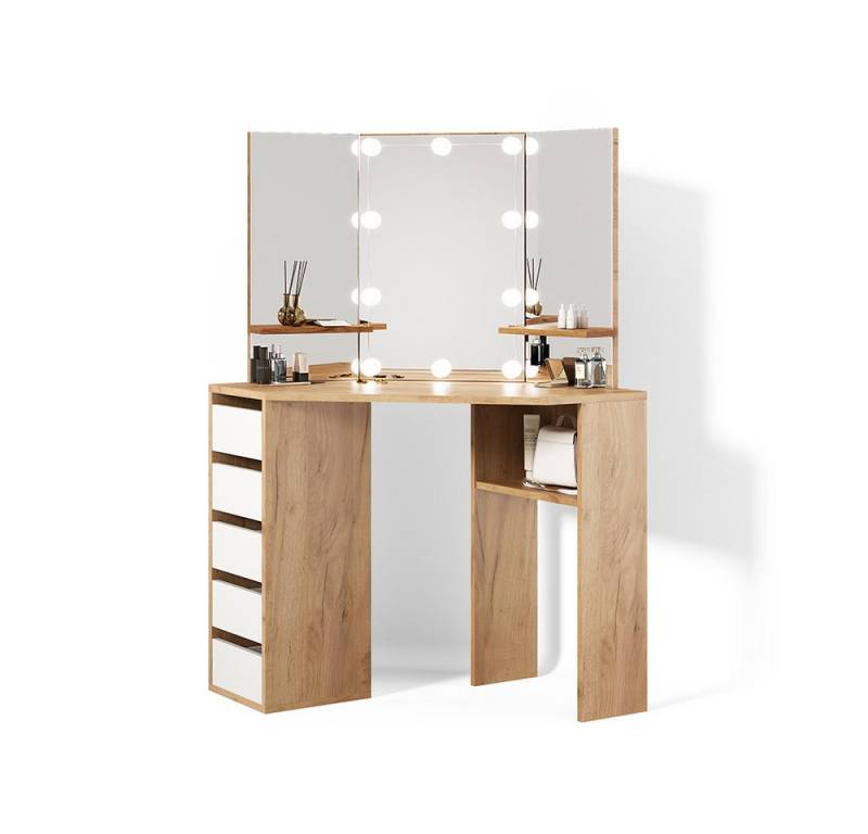 Livinity® Schminktisch Enna, Goldkraft Eiche, 110 cm mit LED Beleuchtung von Livinity®