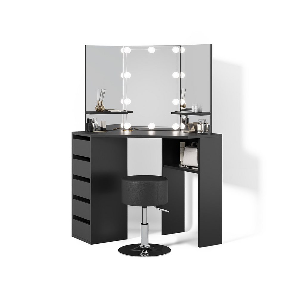 Livinity® Schminktisch Enna, Schwarz, 110 cm mit LED Beleuchtung und Hocker von Livinity®