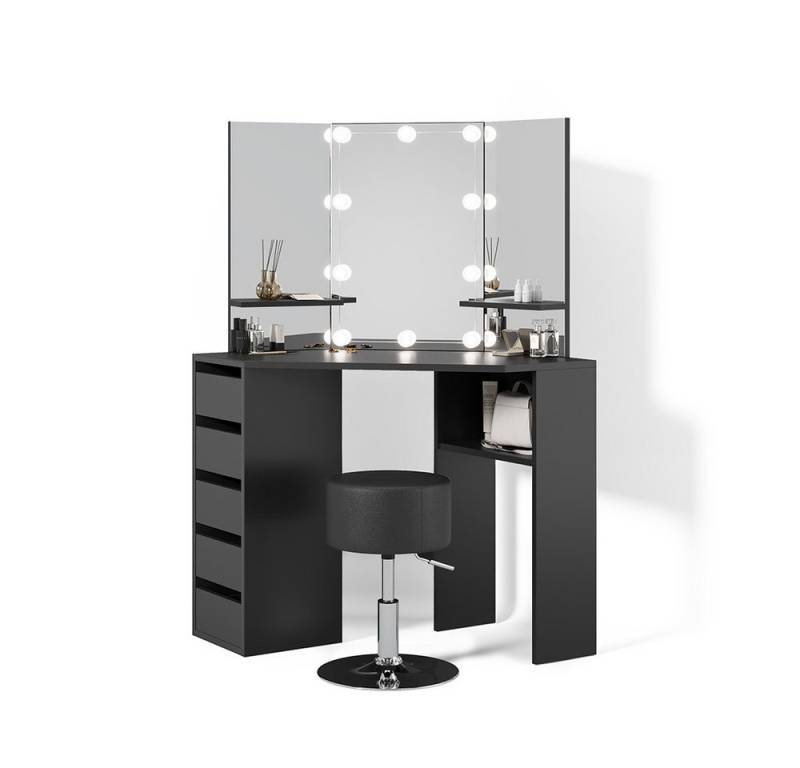 Livinity® Schminktisch Enna, Schwarz, 110 cm mit LED Beleuchtung und Hocker von Livinity®
