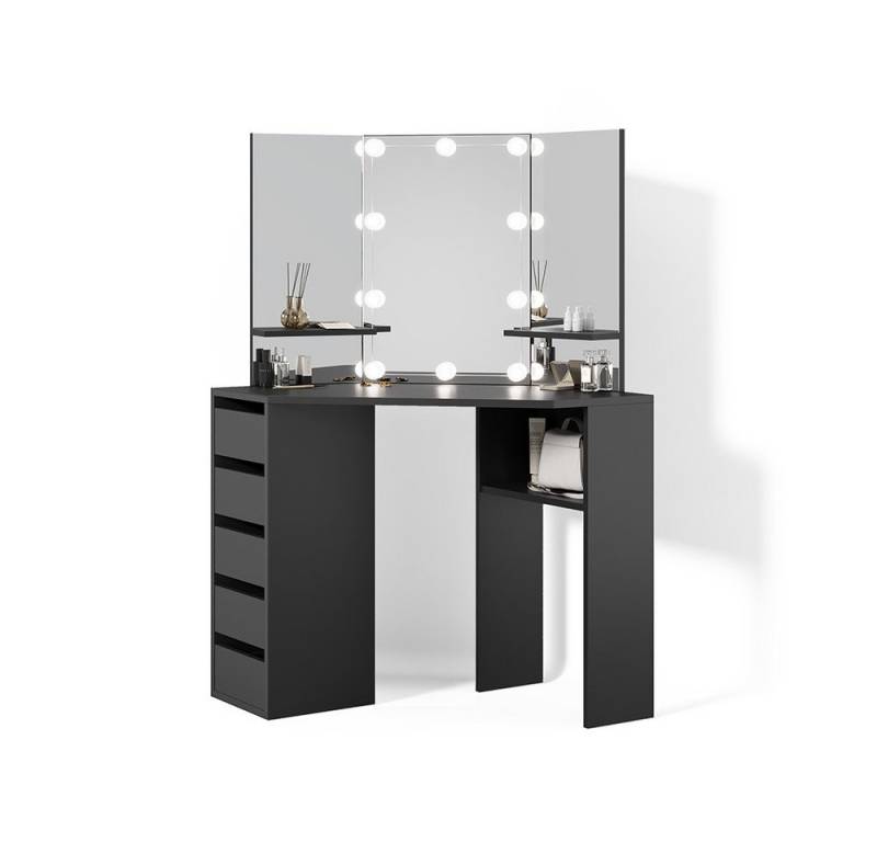 Livinity® Schminktisch Enna, Schwarz, 110 cm mit LED Beleuchtung von Livinity®