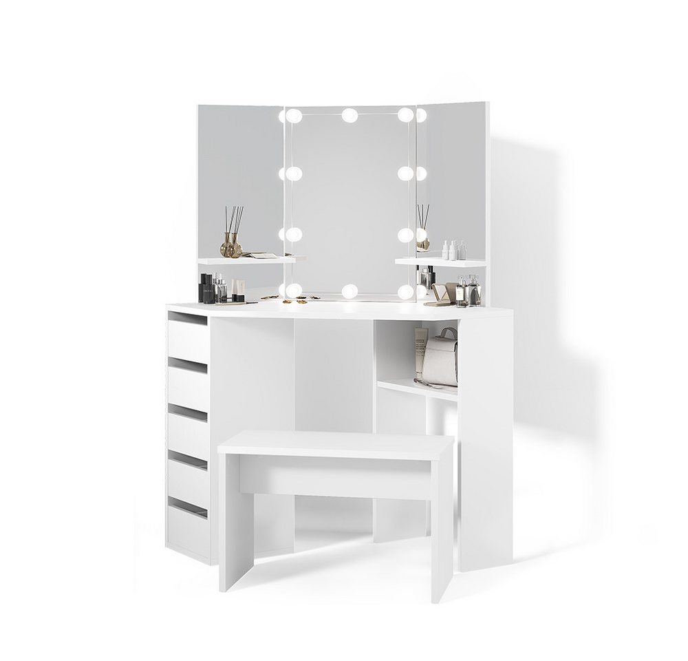 Livinity® Schminktisch Enna, Weiß, 110 cm mit LED Beleuchtung und Bank von Livinity®