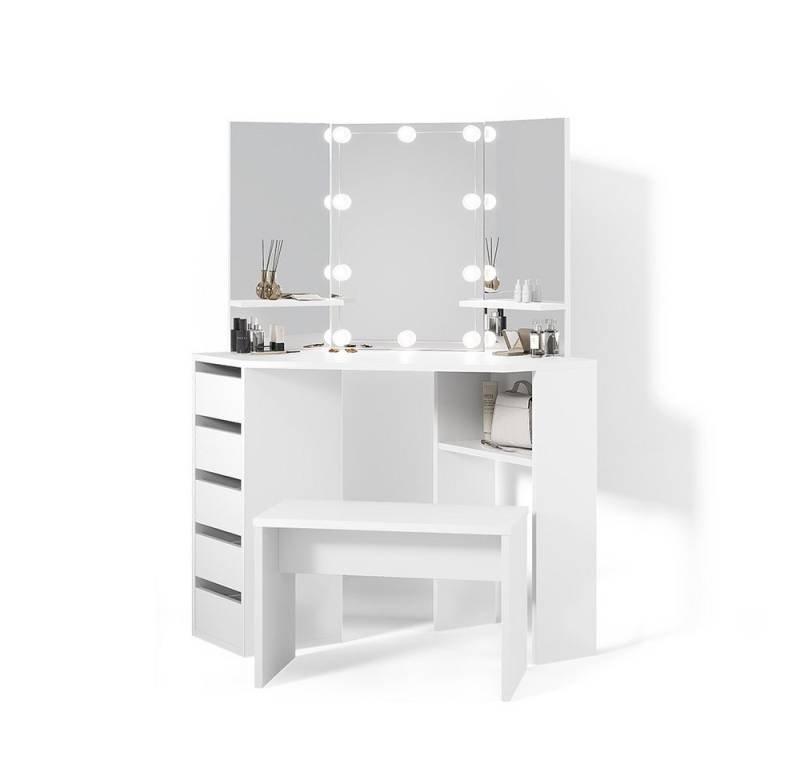 Livinity® Schminktisch Enna, Weiß, 110 cm mit LED Beleuchtung und Bank von Livinity®