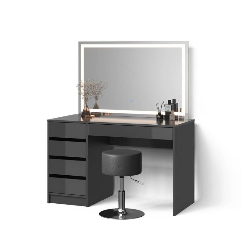 Livinity® Schminktisch Imola, Anthrazit, mit LED-Spiegel und Hocker von Livinity®