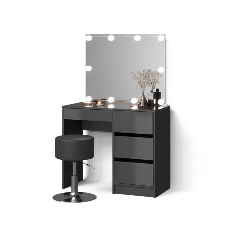 Livinity® Schminktisch Imola, Anthrazit/Anthrazit, mit LED Beleuchtung und Hocker von Livinity®