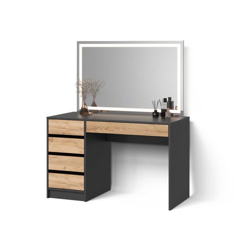 Livinity® Schminktisch Imola, Anthrazit/Goldkraft Eiche, 120 cm mit LED Beleuchtung von Livinity®