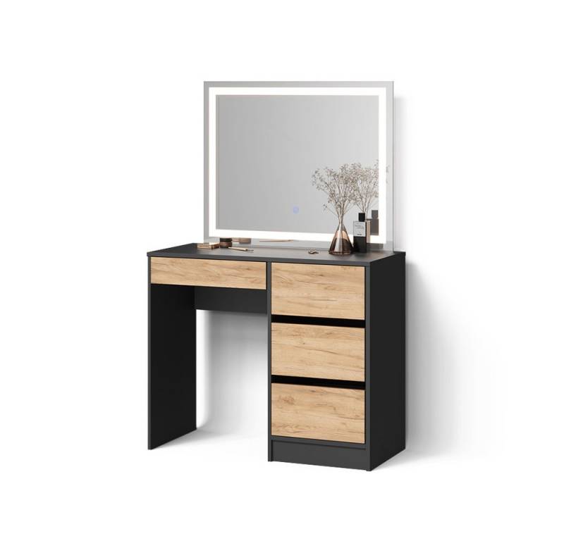 Livinity® Schminktisch Imola, Anthrazit/Goldkraft Eiche, 120 cm mit LED Beleuchtung von Livinity®