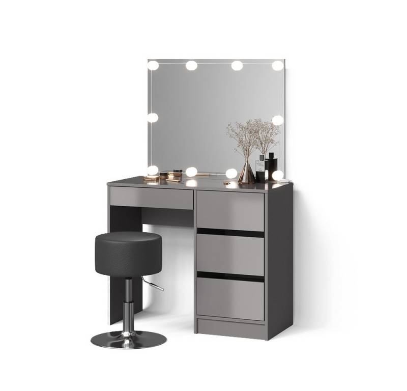 Livinity® Schminktisch Imola, Grau/Grau, mit LED Beleuchtung und Hocker von Livinity®