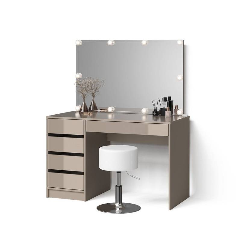 Livinity® Schminktisch Imola, Greige, mit LED Beleuchtung und Hocker von Livinity®