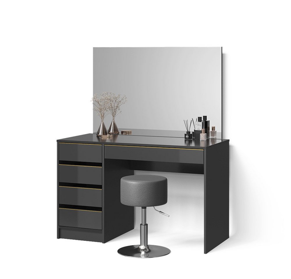 Livinity® Schminktisch Imola, Schwarz/Gold/Gold, 120 cm mit Hocker von Livinity®