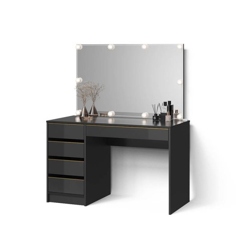 Livinity® Schminktisch Imola, Schwarz/Gold/Gold, 120 cm mit LED Beleuchtung von Livinity®