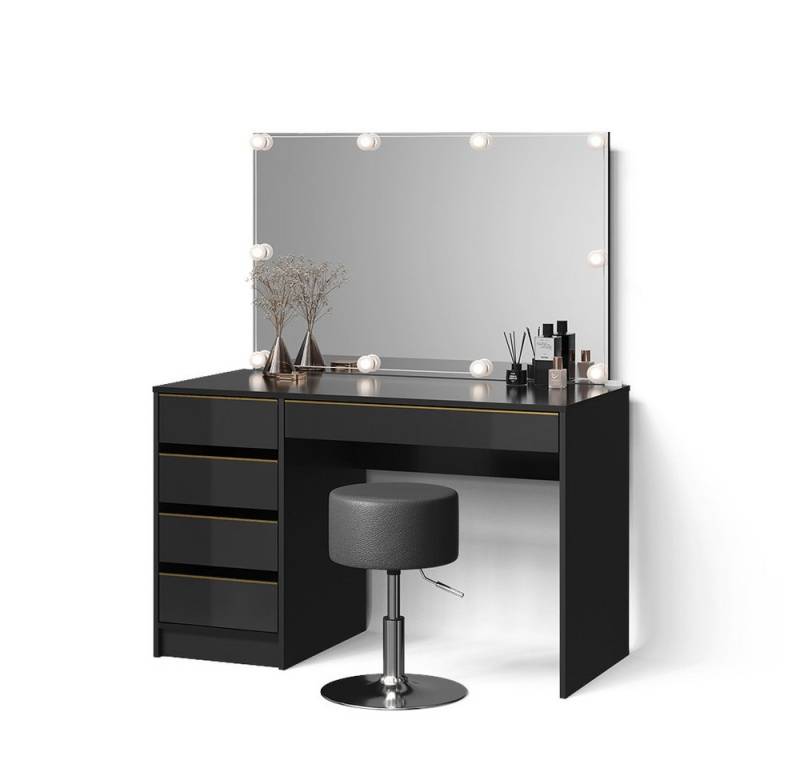 Livinity® Schminktisch Imola, Schwarz/Gold/Gold, mit LED Beleuchtung und Hocker von Livinity®