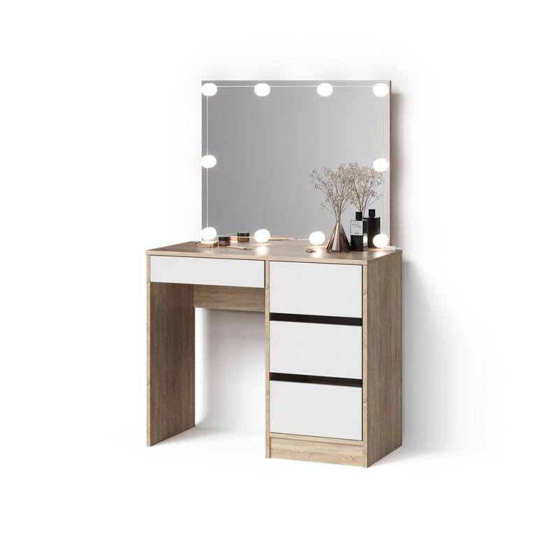 Livinity® Schminktisch Imola, Sonoma/Weiß, 90 cm mit LED Beleuchtung von Livinity®