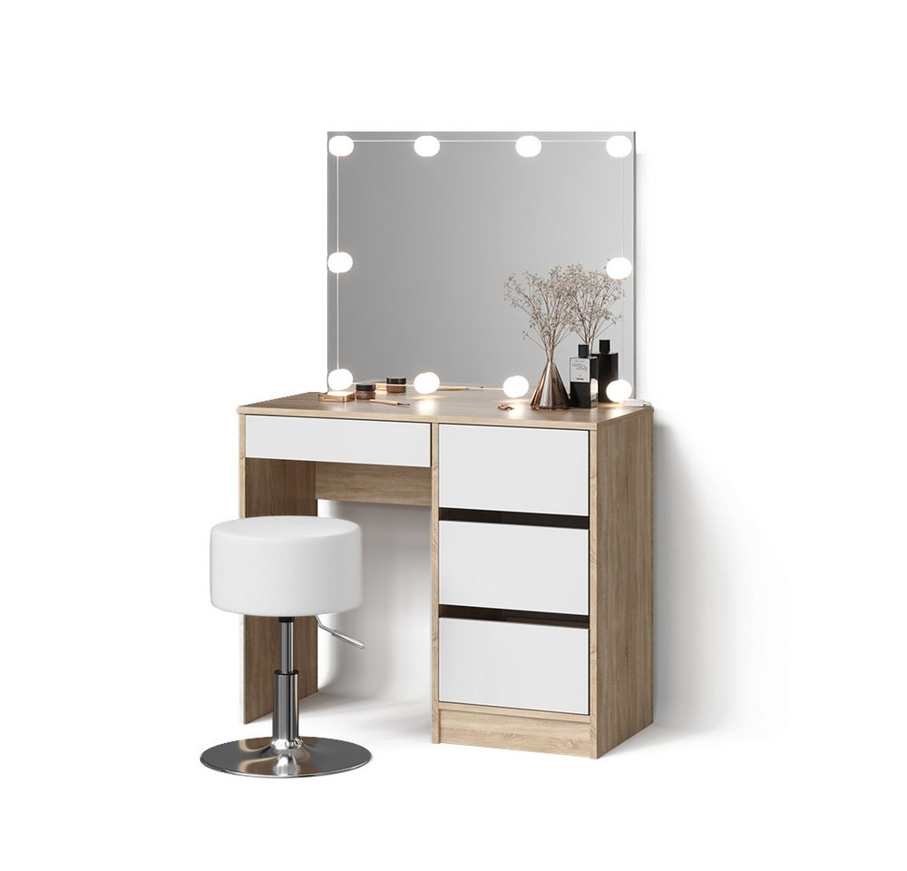Livinity® Schminktisch Imola, Sonoma/Weiß, mit LED Beleuchtung und Hocker von Livinity®