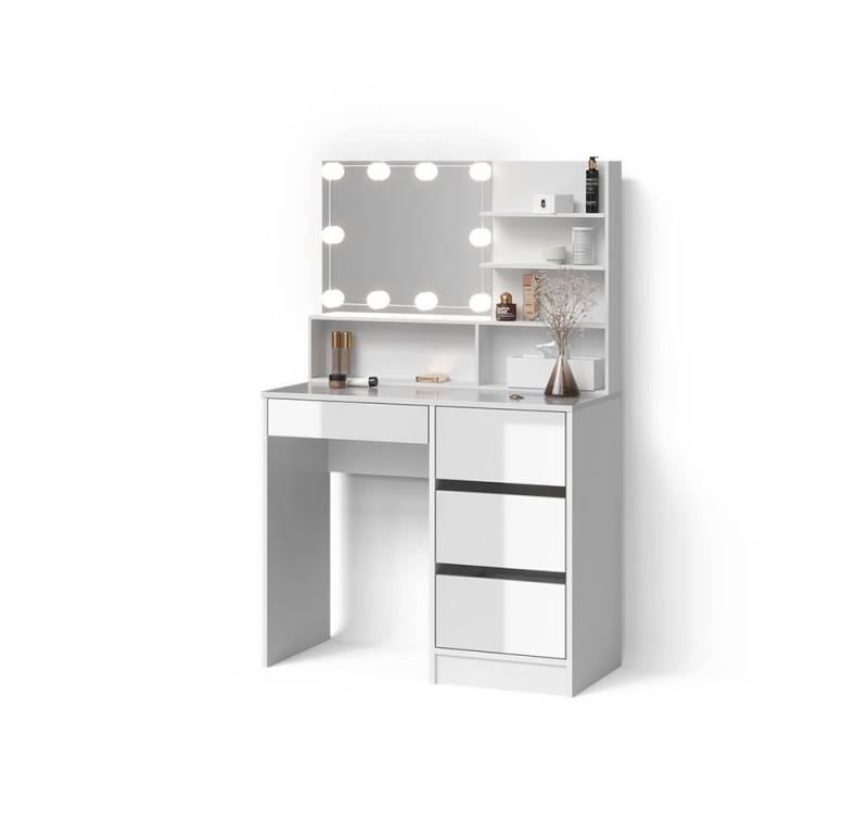 Livinity® Schminktisch Imola, Weiß, 140 cm mit LED Beleuchtung, und Spiegelregal von Livinity®